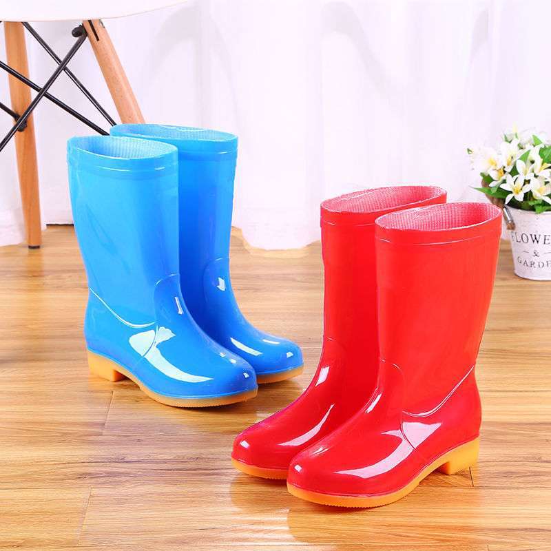 Fashion Medium Tube Waterproof Shoes Rain Shoes Rain Boots Women's Summer Adult Work Rubber Shoes Cow Tendon Sole Non-slip Water Boots High Tube Over