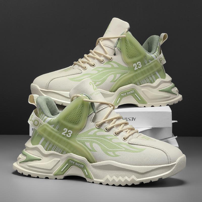 Jinjiang men's shoes autumn and winter new high-top platform sports shoes student leather surface running basketball shoes live broadcast large siz