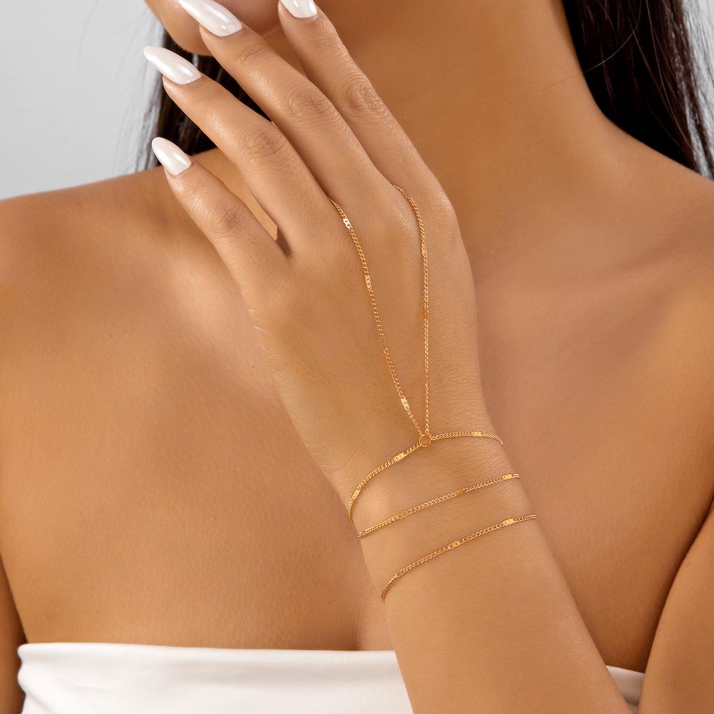 Boho Chic Gliederketten Armbänder für Damen Mädchen Minimalistisch Silberfarben Perlen Fingerarmband Sommer Strand Handaccessoire