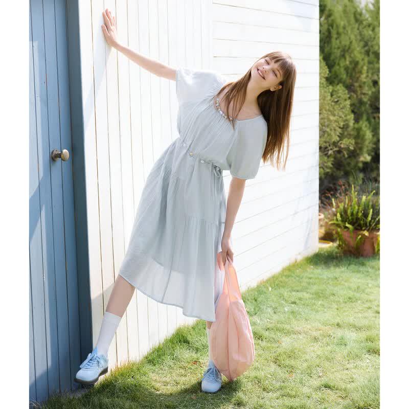 TonLion Women's French Style Drawstring Dress