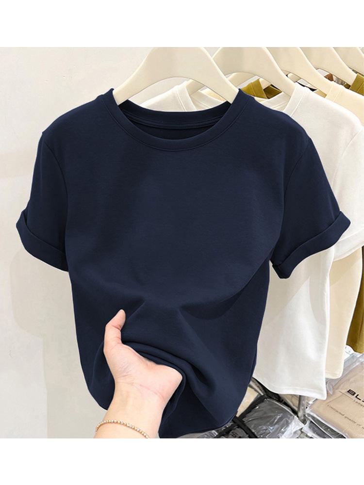 Women's Crimson Brushed Short-Sleeve Round Neck T-Shirt, Thicker Style For All Seasons