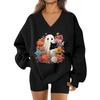 Women's V-neck Dropped Shoulder Halloween Print Sports Sweatshirt Top