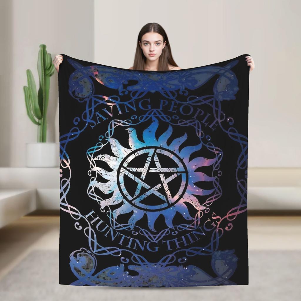 Warm Soft Blanket Camping Sam Winchester Supernatural Throw Blanket Flannel Bedspread For Couch Chair Sofa Bed Sofa Bed Cover