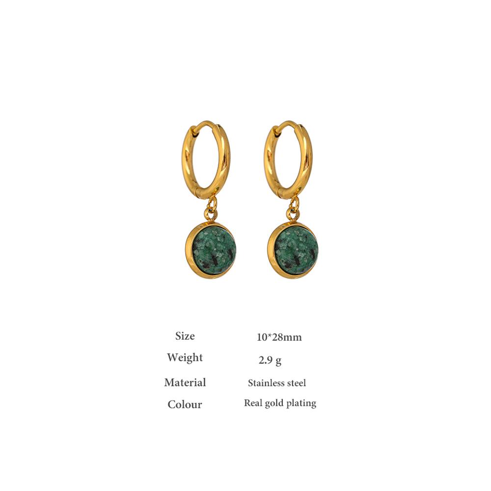 Yhpup Stainless Steel Green Natural Stone Hoop Earrings New Golden Metal Geometric Charm Jewelry Joyería Acero Inoxidable Mujer