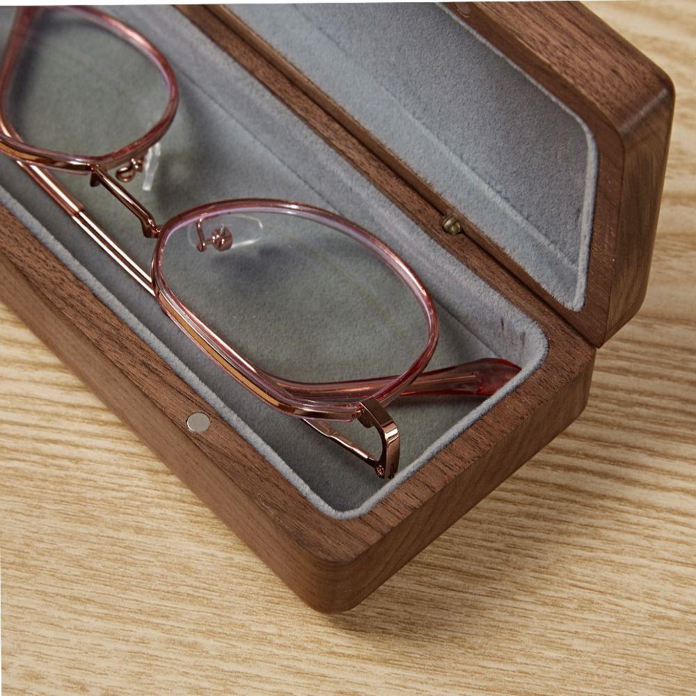 Retro Wood Glasses Case Magnetic Buckle Walnut Wood Storage Box  Eyewear Organizer