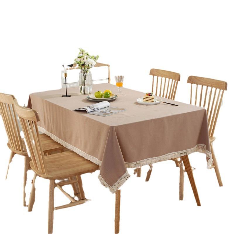 Modern Minimalist Solid Cotton Washed Tablecloth With Tassels Dining Table Coffee