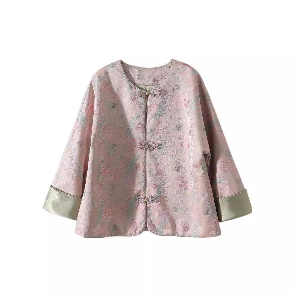 Veste Songjin Jacquard Rétro-Élégante Printemps 2024 à Double Boutonnage