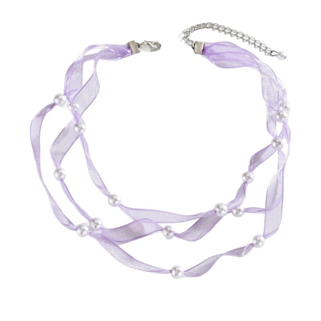 Pearl Organza Ribbon Choker, Sweet Simple Korean Style Clavicle Necklace