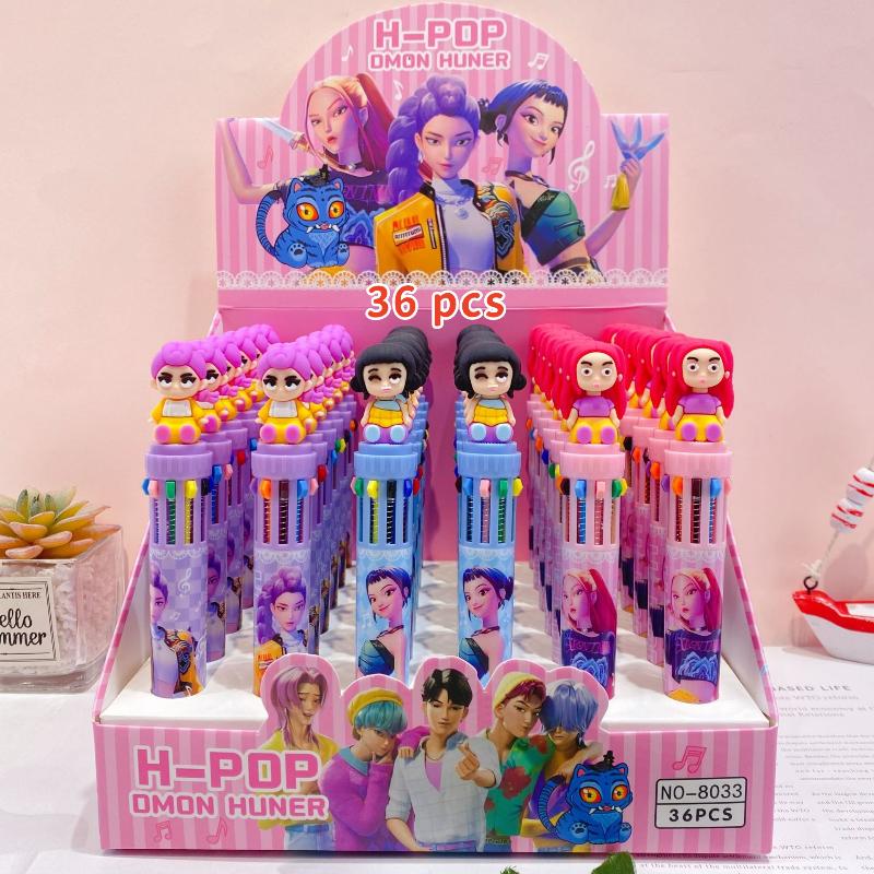 1/3/6/36 ks Kpop Demon Hunters Kreslená 10 barevná kuličková pera Roztomilá stiskací kuličková pera Školní kancelářská psací potřeba Studentský dárek