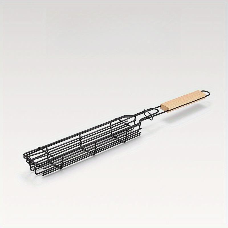 

1Pc Wooden Handle Grill Cage Outdoor Camping Meat Vegetable Grilling Grid Rack for Kitchen Outdoor Barbecue Steak Baking