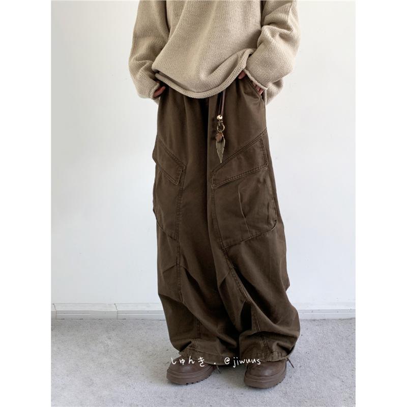 Lente en Herfst retro grote zak casual broeken heren en dames trendy merk losse casual Maillard koffiekleurige utility broeken trend