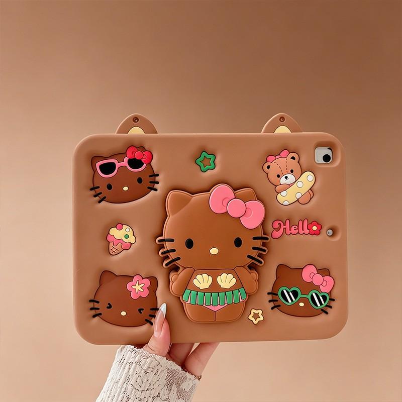 Soft Silicone IPad Case 10.2 9th Gen Air 3 4 5 6 Pro 11 Cartoon KT Cat Beach Design With 360 Rotating Stand Pen Slot