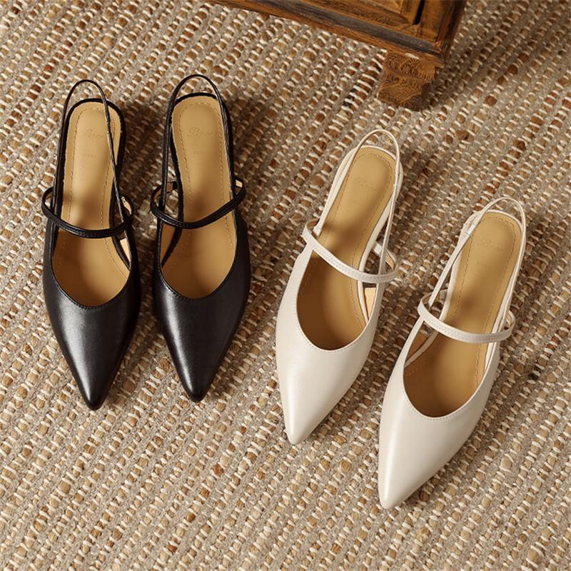 Fashion Summer Sandals Sheep Leather Women Shoes Pointed Toe Low Heel Women Pumps Genuine Leather Cover Toe Sandals for Women Handmade