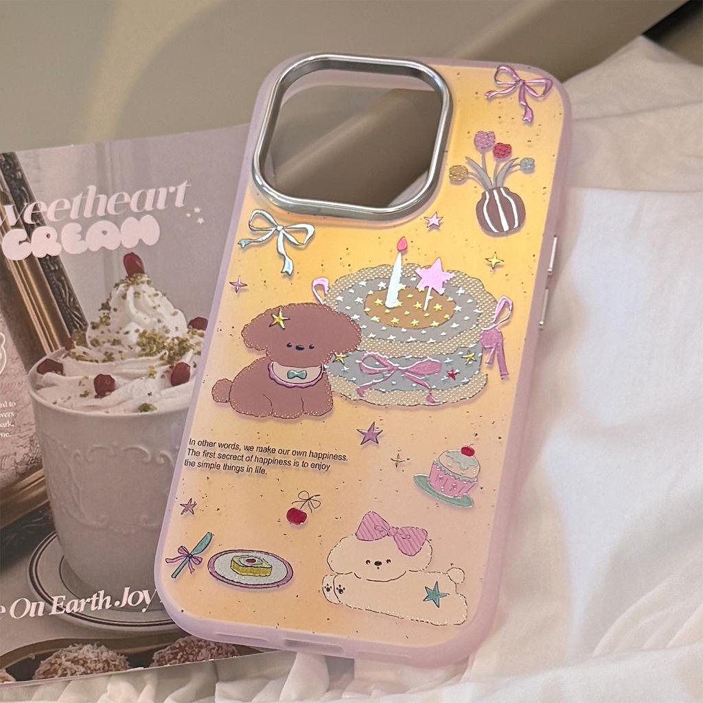 Gilded Laser Suitable for Iphone17 Mobile Phone Case 16Promax Pink Cake Puppy 15 Anti Fall 14 Cartoon 13