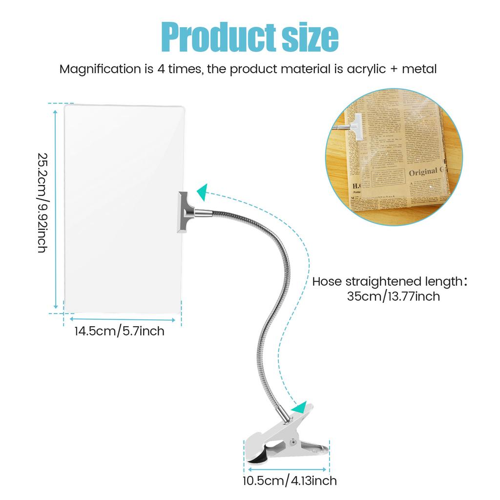 4X Magnifying Glass with Clamp 360 Degree Flexible Neck Magnifier Multipurpose Book Page Magnifying Glass for Reading Nail Art