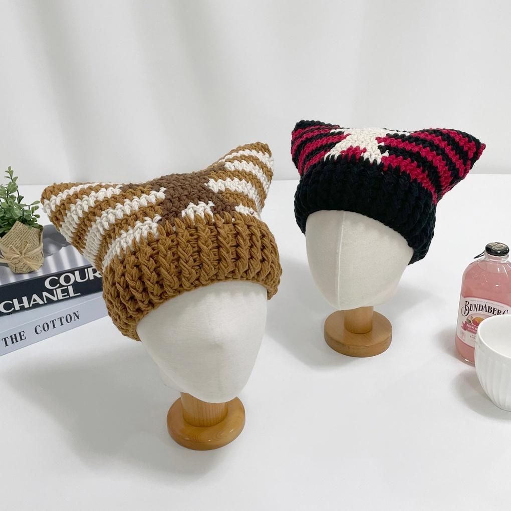Women's and Men's Daily Striped Horn Beanie Hat