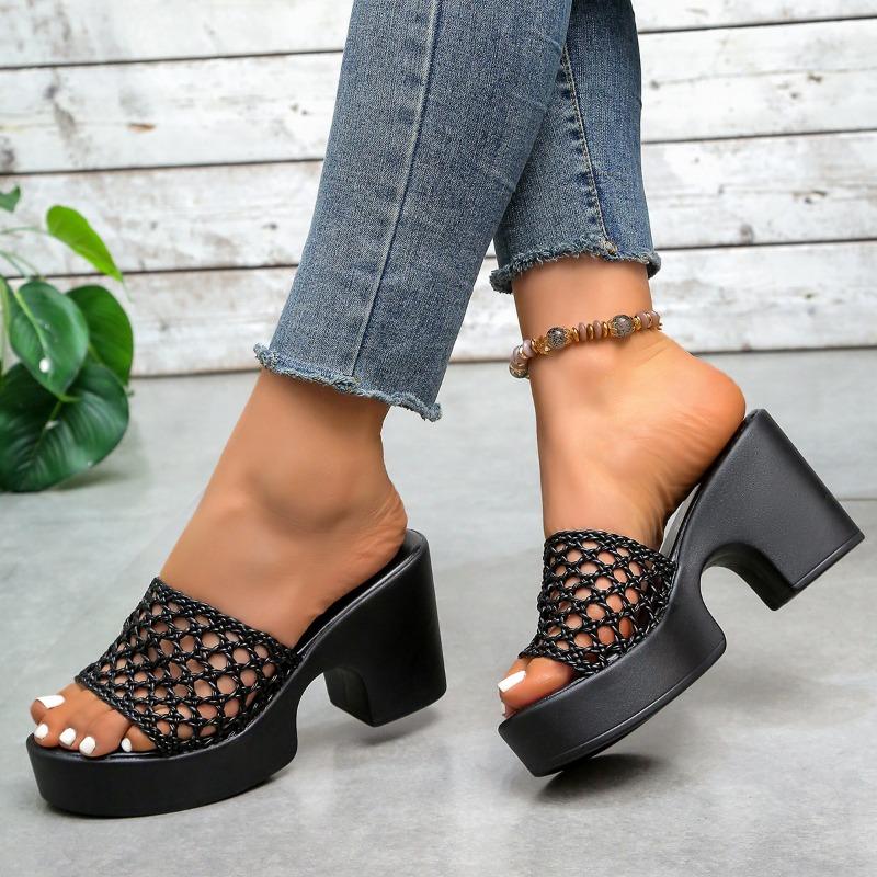 Fashion 2025 New Summer Hollow Out Mesh Wedge Sandals Women Peep Toe Chunky Platform Slippers Woman Non Slip Thick Bottom Outdoor Slides