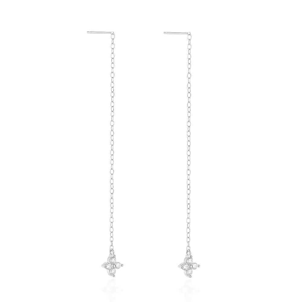 Fashion 925 Sterling Silver Tassel Chain Flower Small Zircon Gold Plated Stud Earring Jewelry for Women