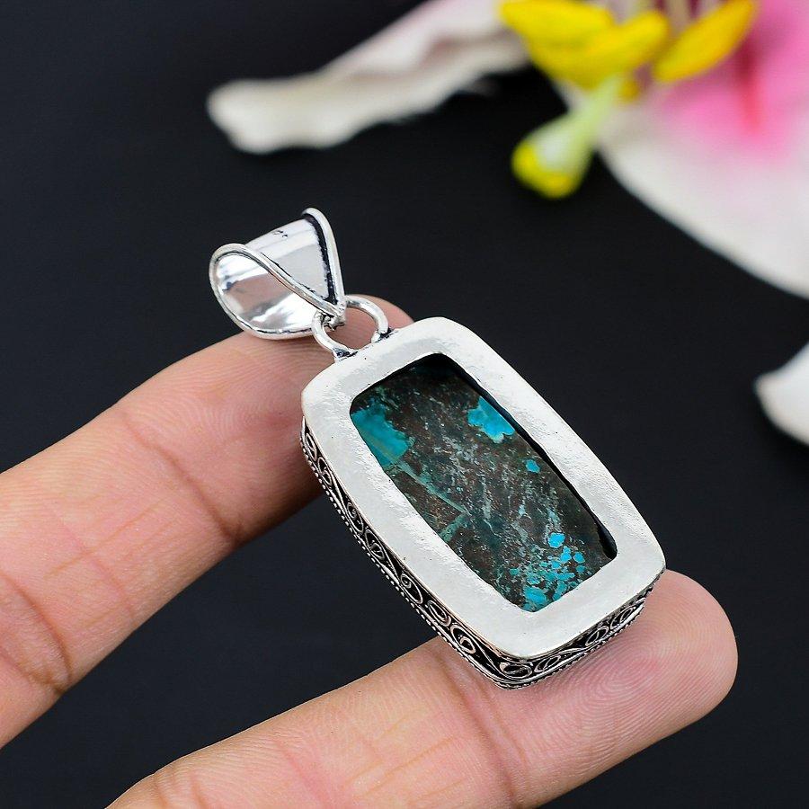 Tibetan Turquoise Gemstone 925 Sterling Silver Jewelry Pendant 1.50" KG-118