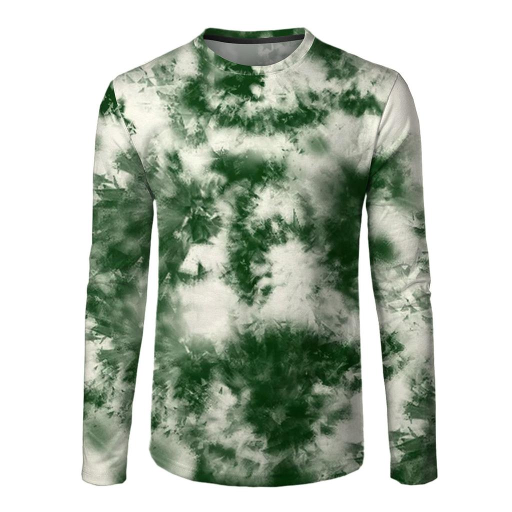 Spring and Autumn Round Neck 3D Tie Dye Printed T-shirts Fashionable Casual Long Sleeved Men's T-shirts