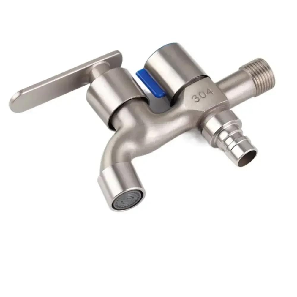 Eins-rein-zwei-raus Doppel-Wasserauslaufhahn Zweiwasser Edelstahl Moppbecken Wasserhahn Wasserschalter Außengarten Auslaufhahn