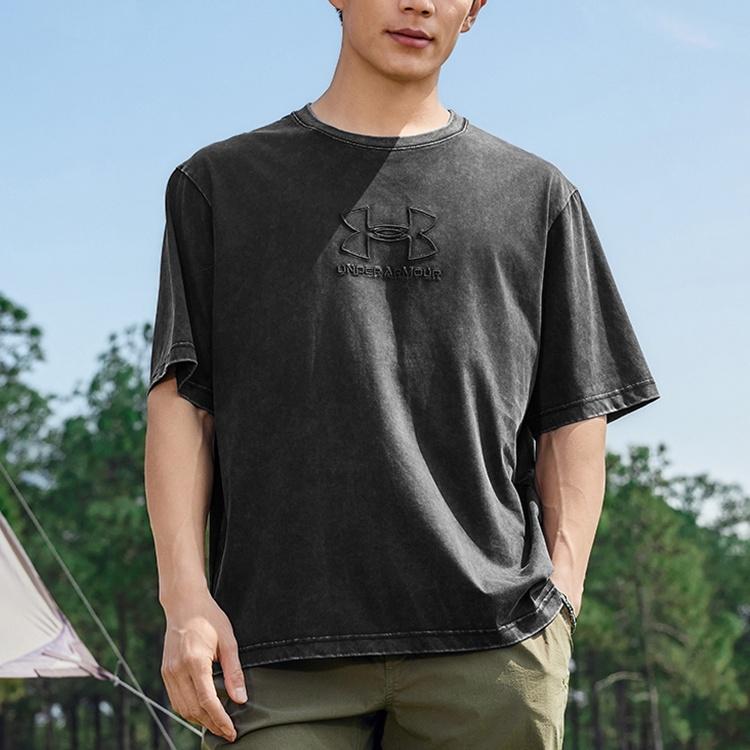 Under Armour Urban Camping Series Cool Feel Embroidered Fashionable Versatile Soft Loose Short Sleeve T-Shirt Unisex Tops Black 15236123-001