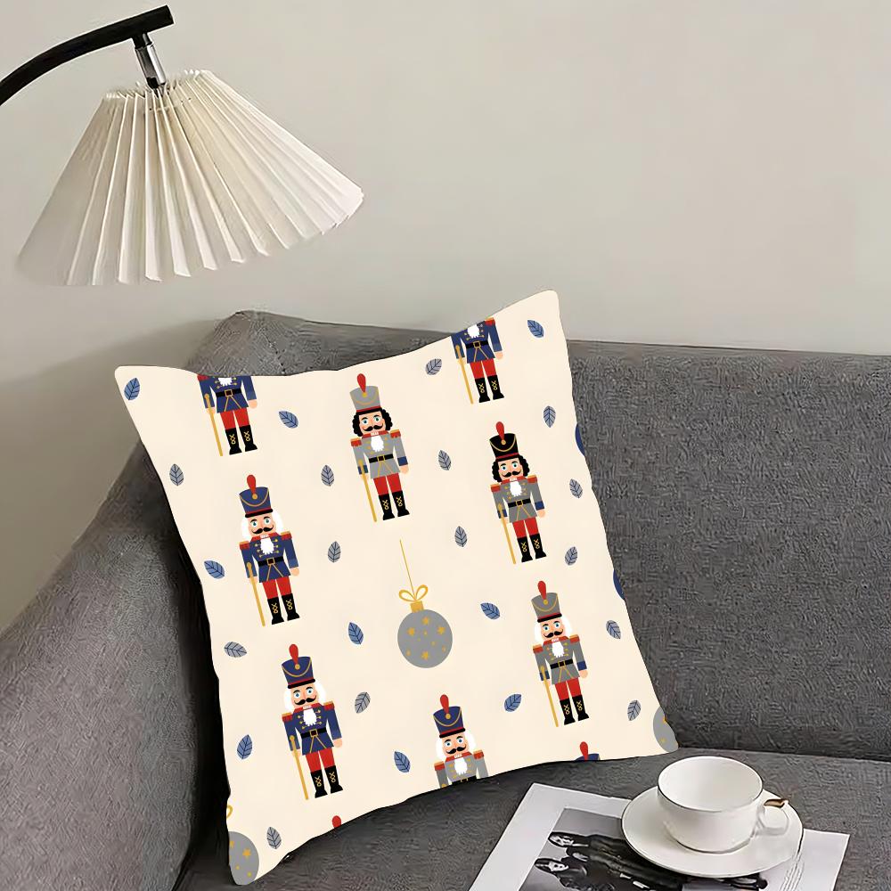 Nutcracker Soldier Christmas Cushion Cover Pillowcase Ultra Soft Skin Friendly Fabric Cloud Like Comfort  Concealed Zipper