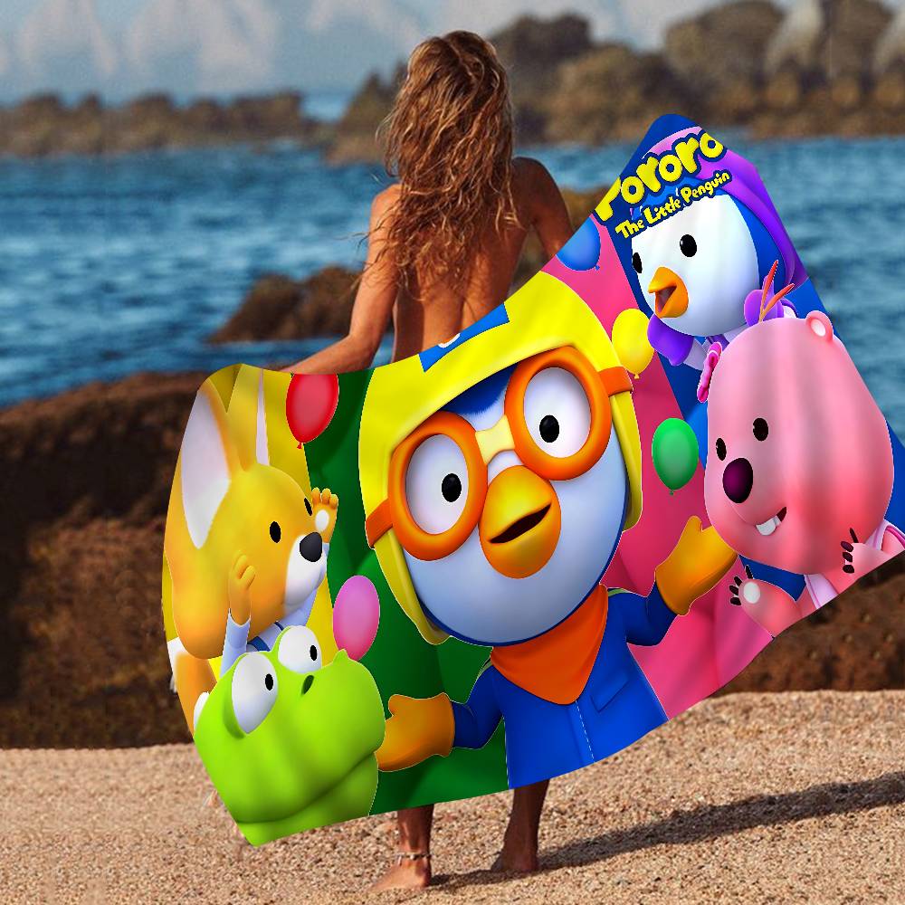 Asciugamano da Spiaggia Stampato in Microfibra Carino Cartoon P-Pororo per Alpinismo Yoga Spiaggia Nuoto Corsa Asciugamano Morbido Assorbente