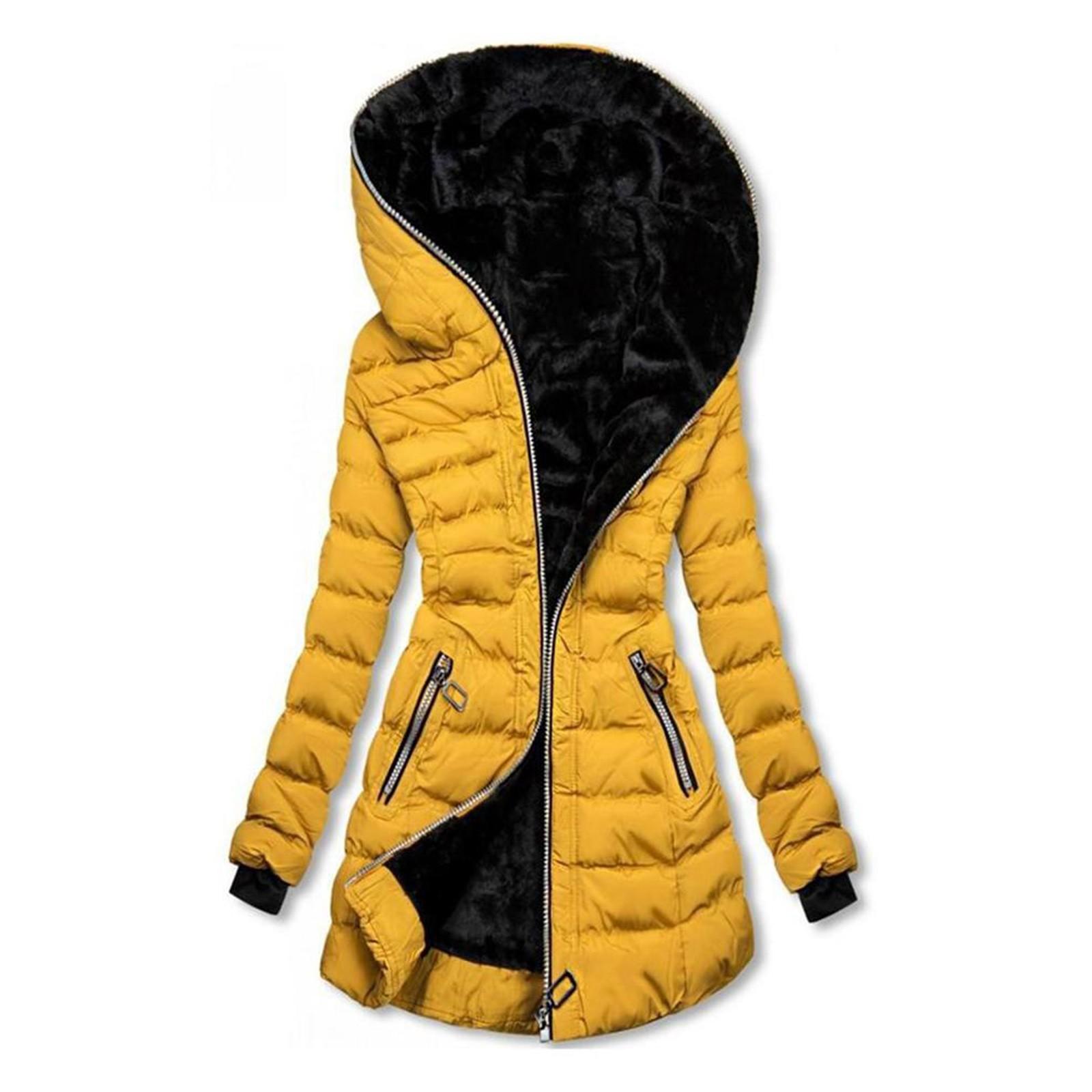 

Женская теплая хлопковая куртка с капюшоном и карманами, длинная куртка на молнии, хлопковая куртка XL жёлтый