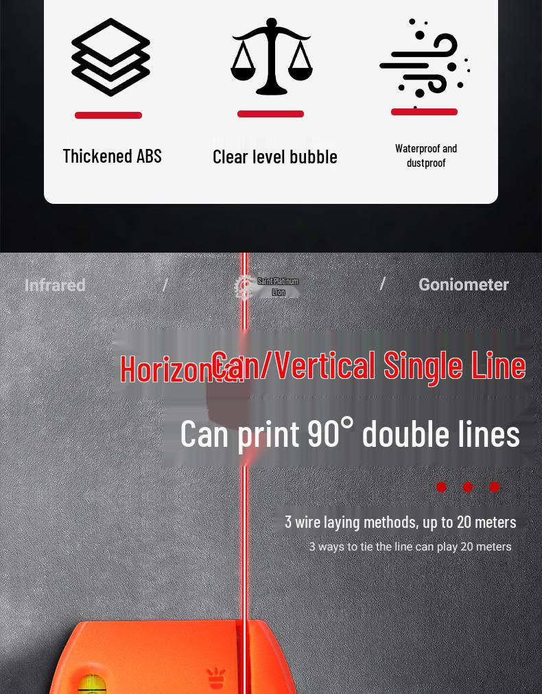 High-Precision 90° Infrared Laser Spirit Level with Fine Line Marker