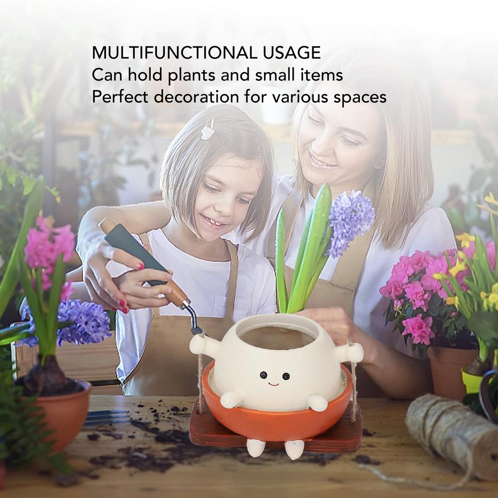 Swing Face Planter Pot Hanging Resin Garden Decor Cute Cartoon Swinging Flower Head Planters for Indoor Outdoor Plants