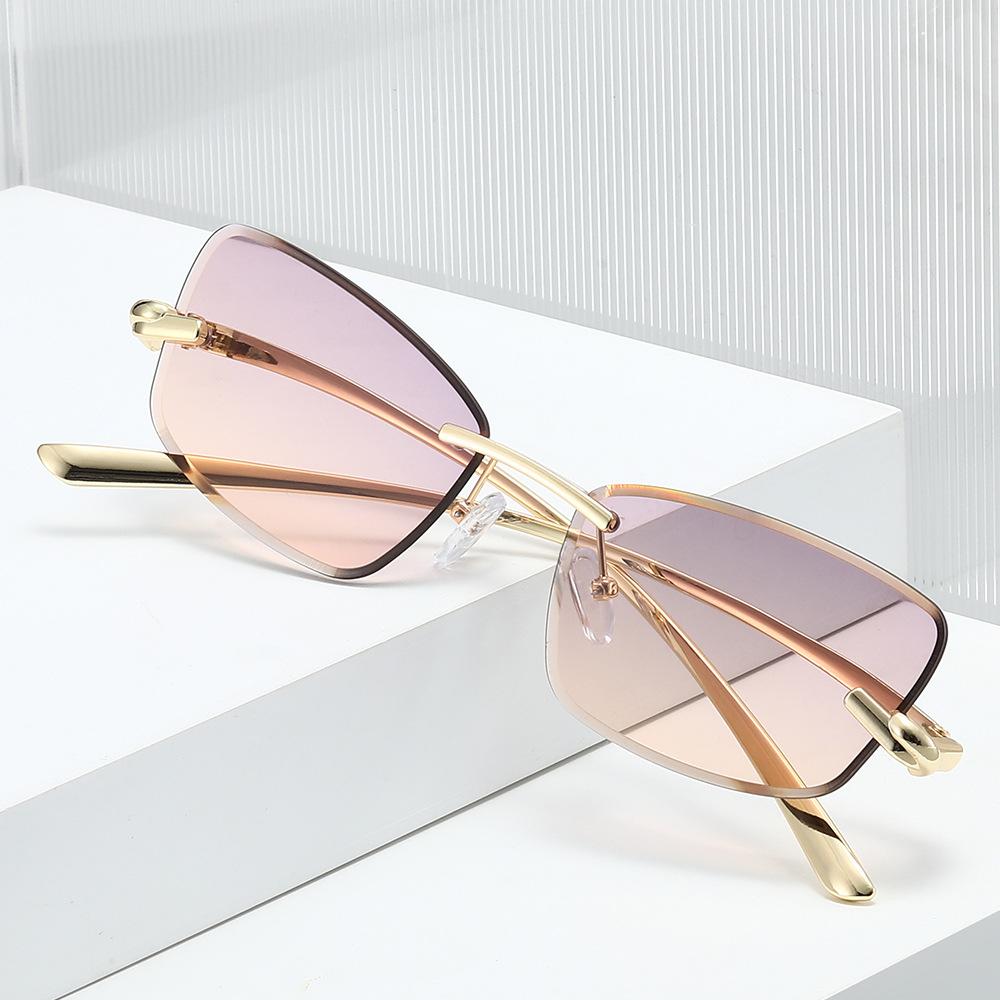 Rimless Cat Eye Sunglasses Women Fashion Trendy Eyewear