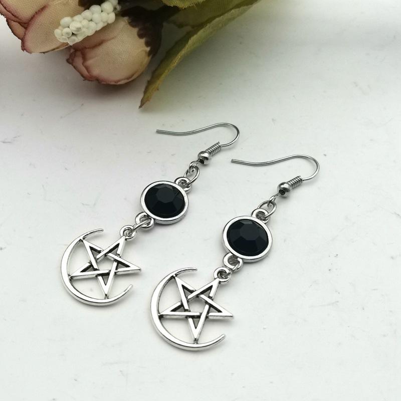 Gothic Retro Black Zircon Sun Moon Mango Star Long Pendant Dangle Earrings for Women Bohemian Fashion Jewelry Accessories Gifts