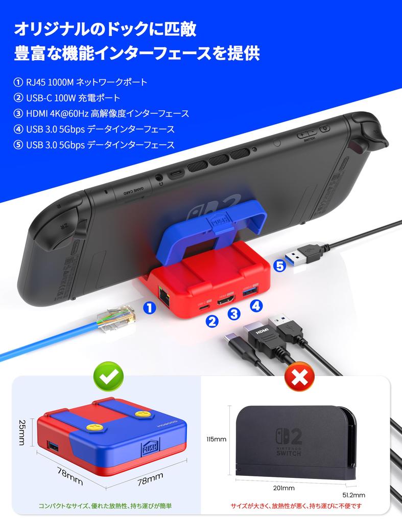 MOGOOD Switch Dock Compatible with Switch USB C Docking Switch TV Docking Station with 1Gbps Two Type A and 100W USB C Red and Blue Compatible with