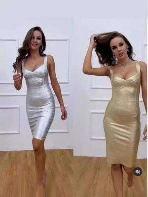Abito Bodycon Dorato con Spalline Sottili, Abbigliamento da Sera a Vita Alta