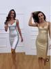 Gold Spaghetti Strap Bodycon Dress, High Waist Evening Wear