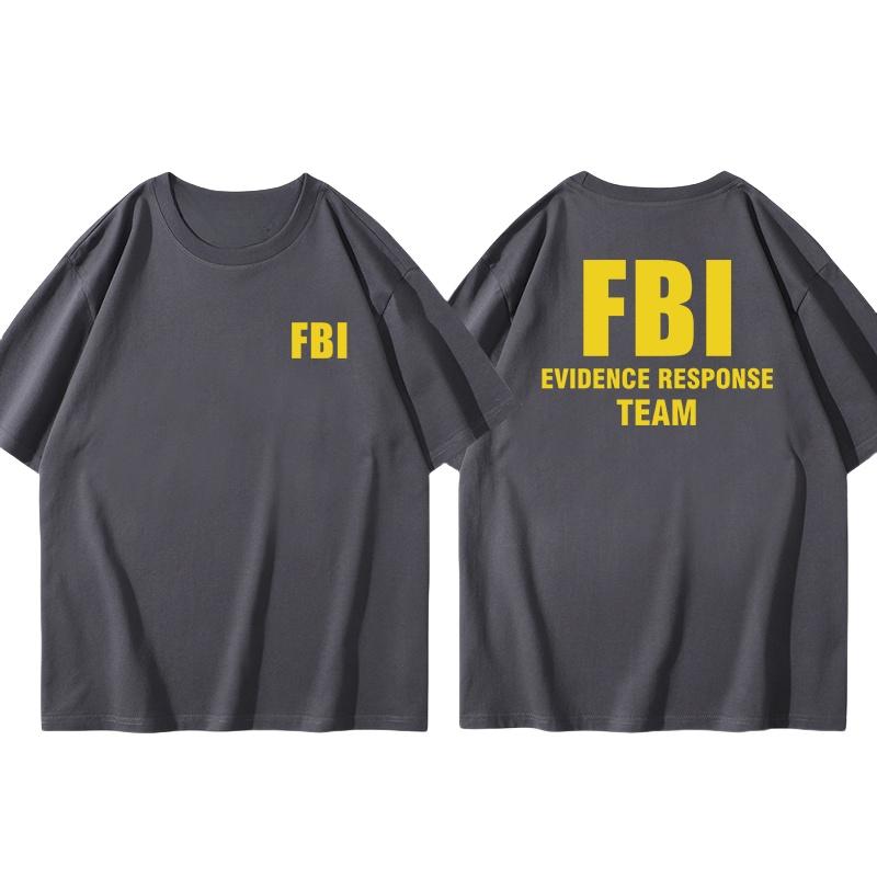25 Plus Size Cotton Fbi Letter Printed T-shirt Military Style Cotton Jacket Short Sleeved Half Sleeved Casual Round Neck T-shirt