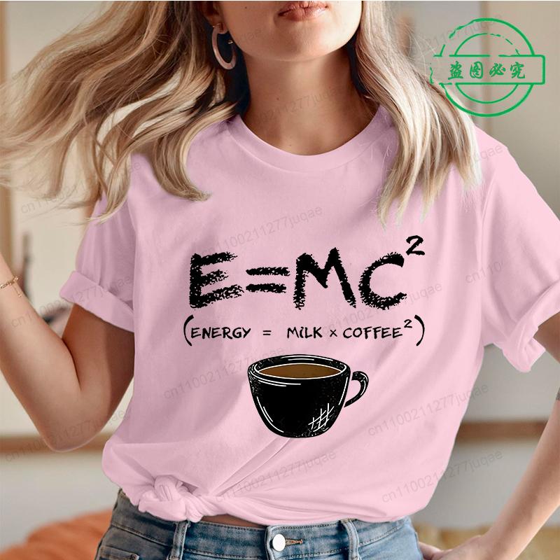 

Energy Equals Milk Times Square Coffee Print Women T-shirt Summer Graphic Shirt Short-sleeved Top Coffee Lovers Fashion T-shirt 4XL