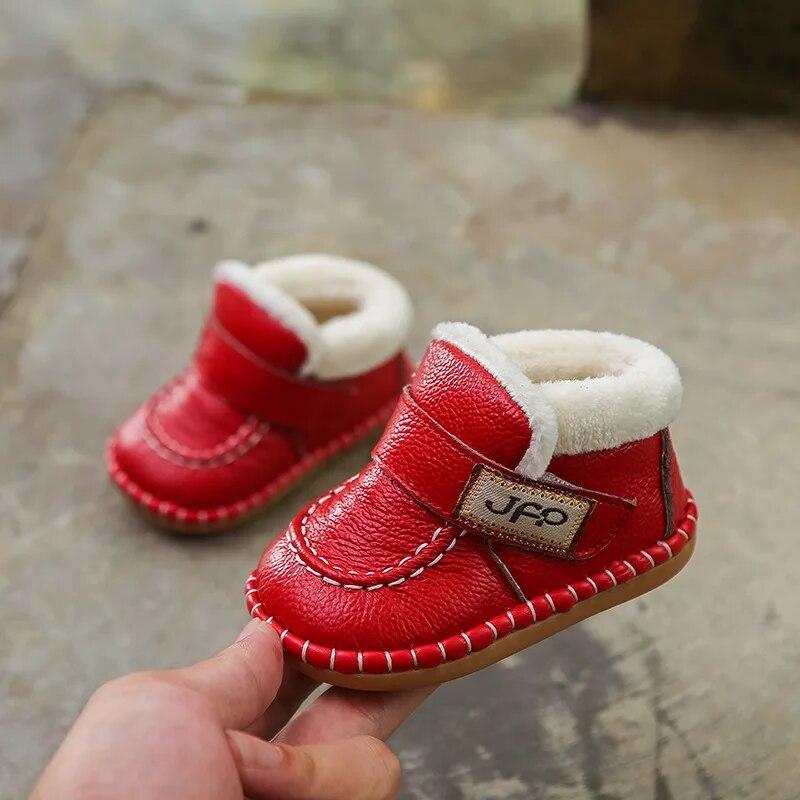 Infant Toddler Boots Winter Baby Girls Boys Snow Boots Warm Plush Soft Bottom Genuine Leather Outdoor Kids Children Shoes