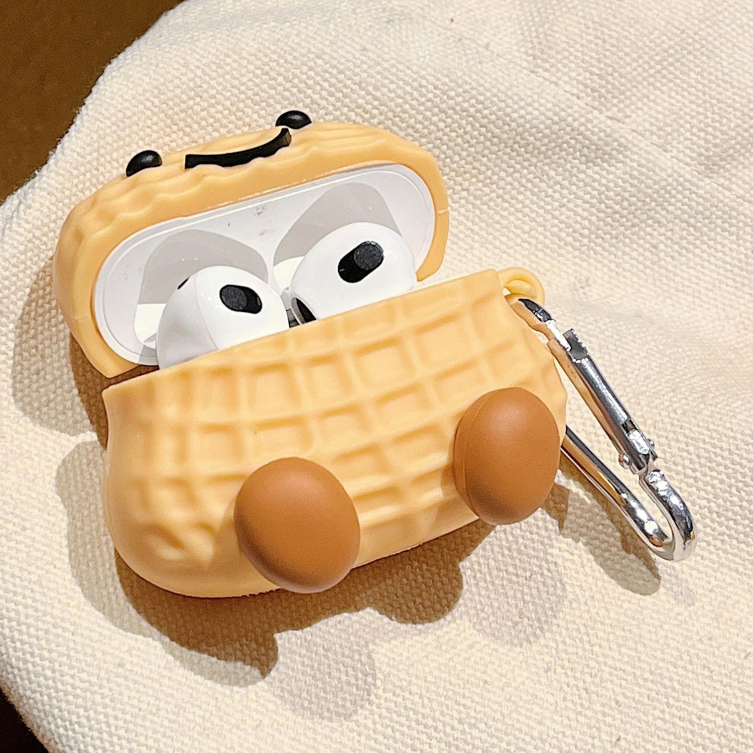 

For Apple AirPods 3 Silicone Case Peanut Shaped Earphone Protective Cover with Buckle A