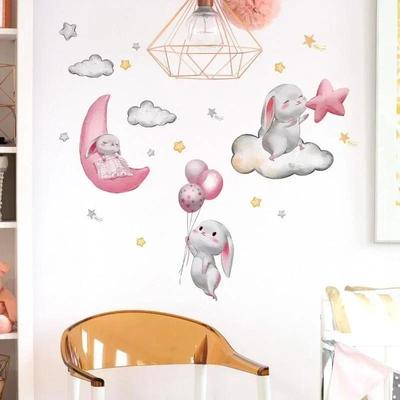Cartoon Decoration Wall Sticker Rabbit Cloud Balloon Star Background Children Room Decoration Wall Sticker Self Adhesive Supply