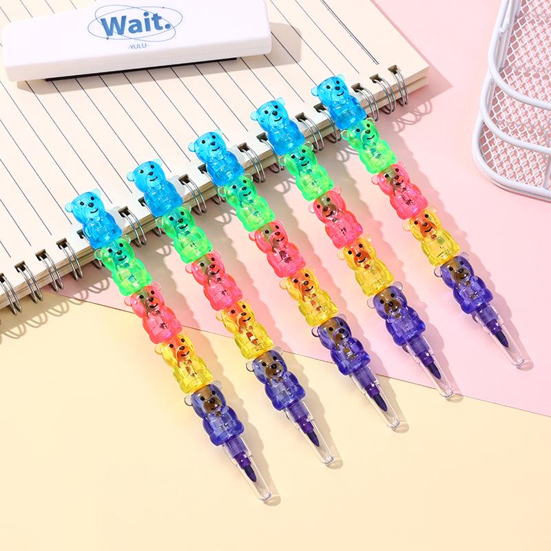 Colorful Bear Shaped 5-Section Doodle Crayons - Creative Student Drawing Set