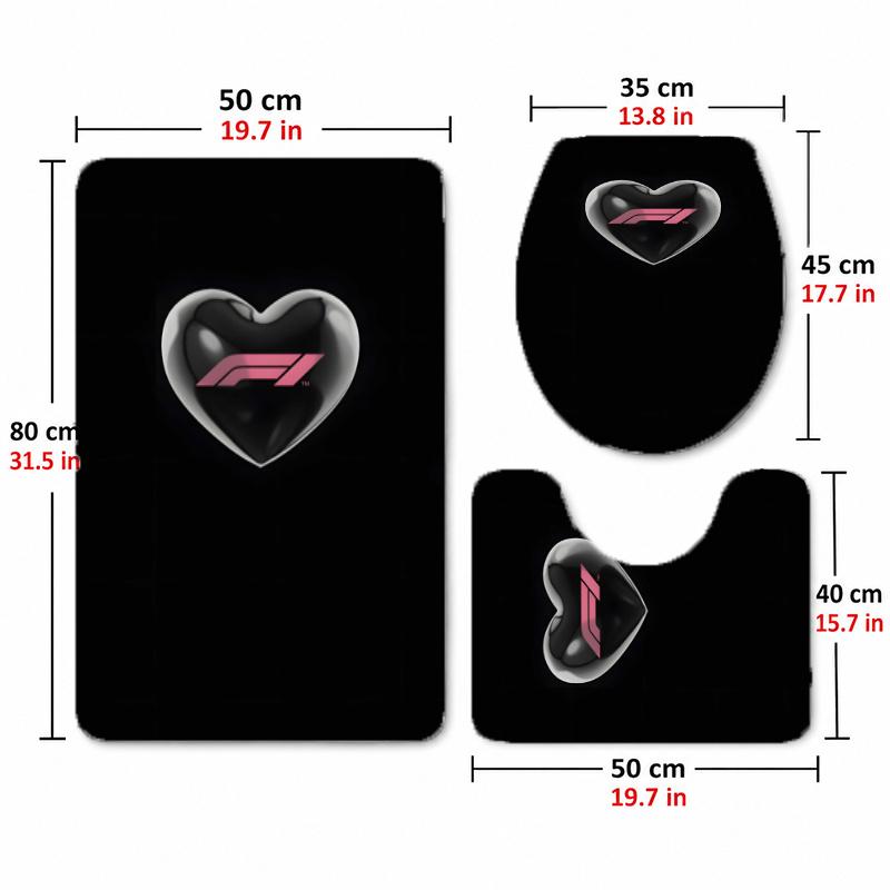 Formula 1 (19) Flannel Toilet 3 Piece Set Soft Bathroom Toilet Seat Cover Non-Slip Bath Rug Home Bathroom Decor