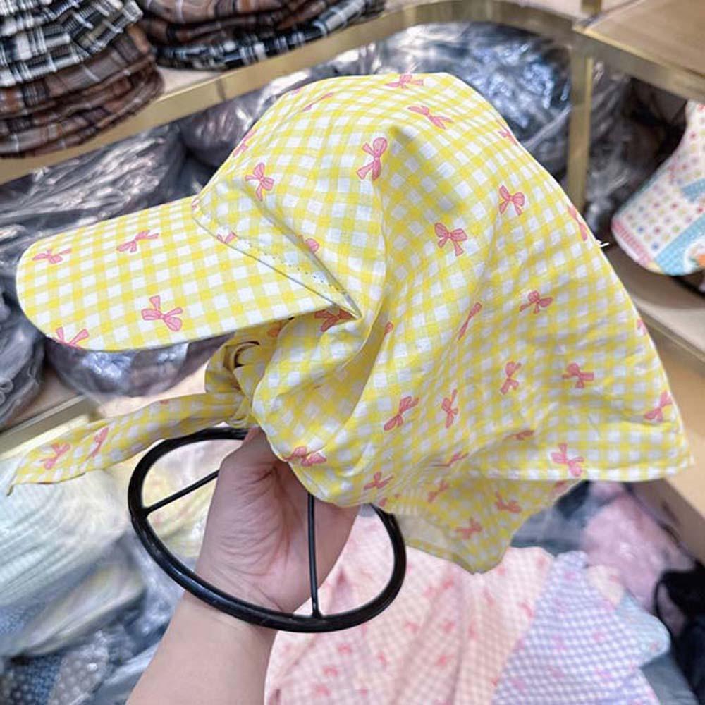 Plaid Scarf Peaked Cap Bow Strappy Bandana Cap Fashion Triangle Headscarf Hat  Outdoor