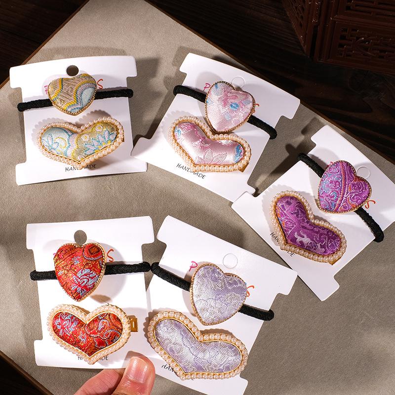 Chinese Song Brocade Hair Clip and Tie Set - Intangible Cultural Heritage Gift for Mother's Day or Salons