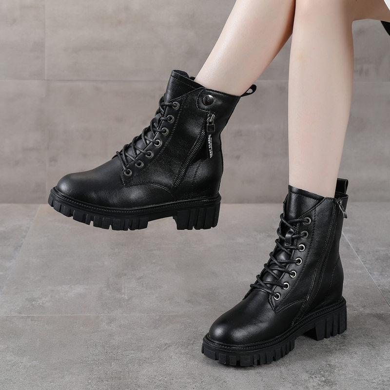 Vnitřní zvýšení Martin boots dámské jarní nové krátké boty s tlustou podrážkou krátké kožené boty s tlustým podpatkem britský styl boty dámské