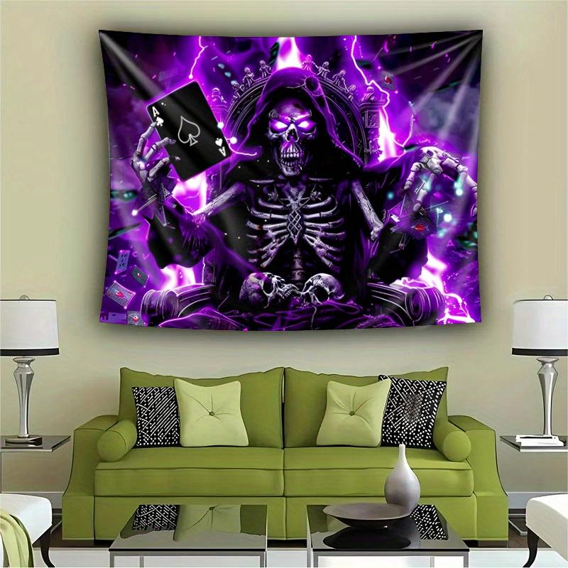 VIKAMA Purple Skeleton King Tapestry Gothic Style Poker Skeleton Wall Tapestry Bedroom Living Room Gothic Home Decoration