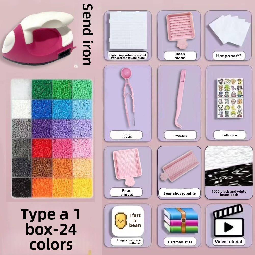 Colorful Bean Splicing Material Package DIY Iron-on Bead Craft Kit Bean Splicing Tool Kids Gift