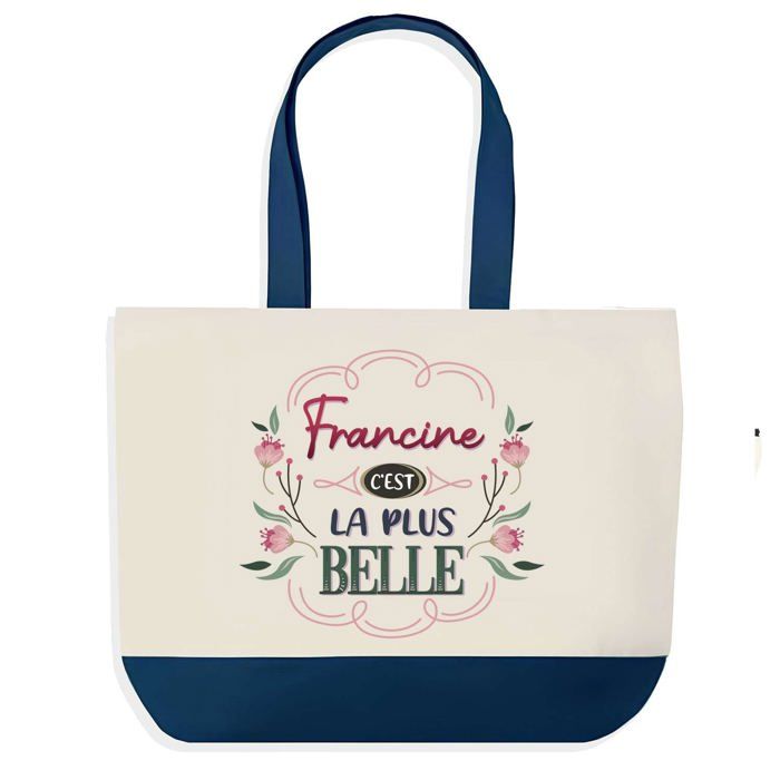 Sac cabas - PLANETEE - Francine la plus belle - fond bleu - coton 40x45 cm - grand format