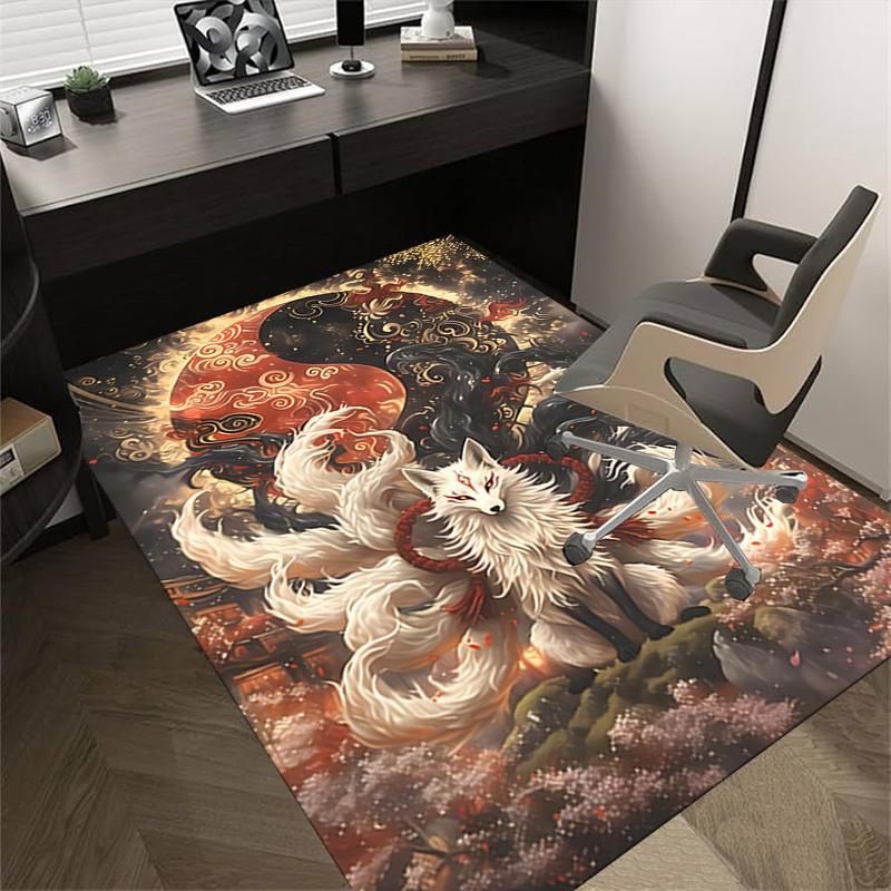 1pc Yin-Yang Fox Themed Rug for Home Decor, Non-slip Office Carpet, Chair mat, Outdoor Mat, Christmas and Halloween gifts-0731037